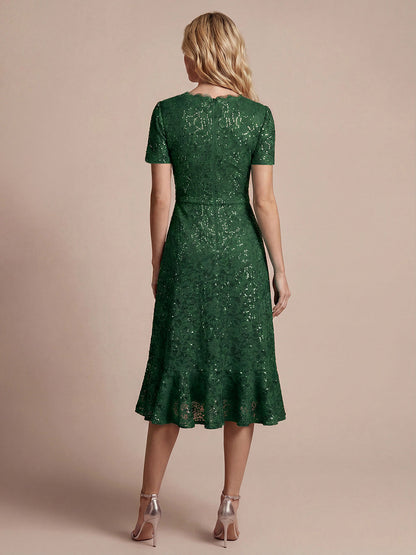 Sequin Lace High Low Wedding Guest Dress