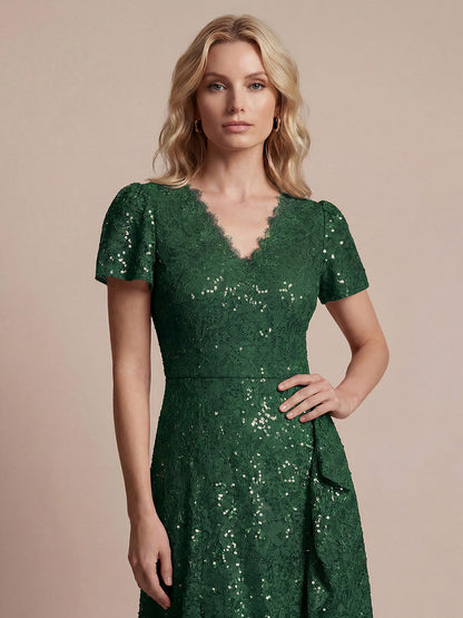Sequin Lace High Low Wedding Guest Dress