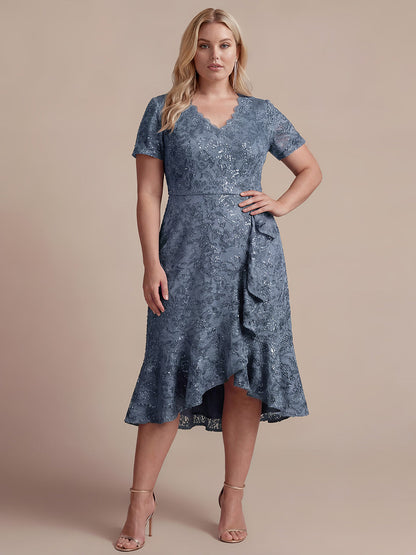 Sequin Lace High Low Wedding Guest Dress