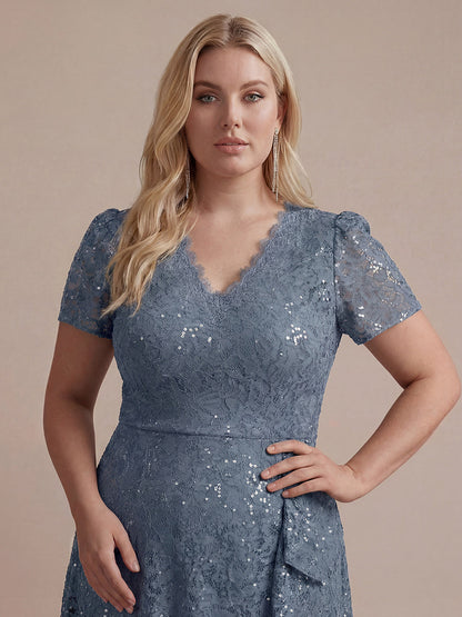Sequin Lace High Low Wedding Guest Dress