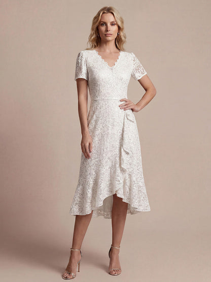 Sequin Lace High Low Wedding Guest Dress