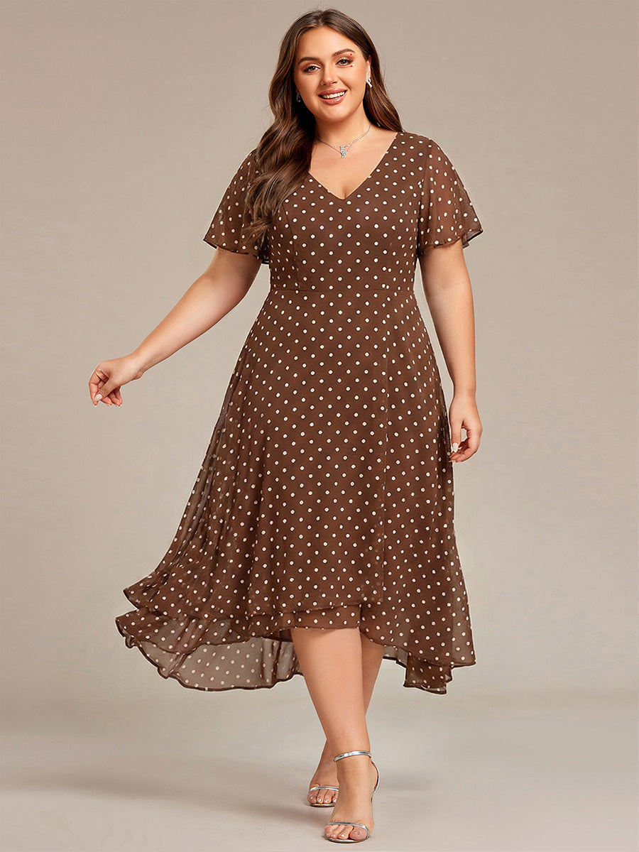 pretty AALIA|Plus Size Flowing Chiffon V-Neck Ruffle Sleeves Wedding Guest Dress