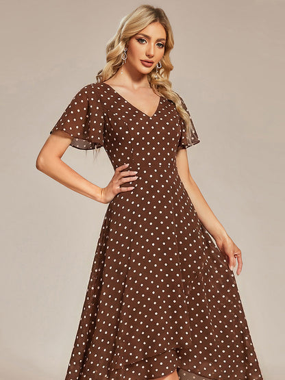 ever AALIA|Flowing Chiffon V-Neck Ruffle Sleeves Wedding Guest Dress