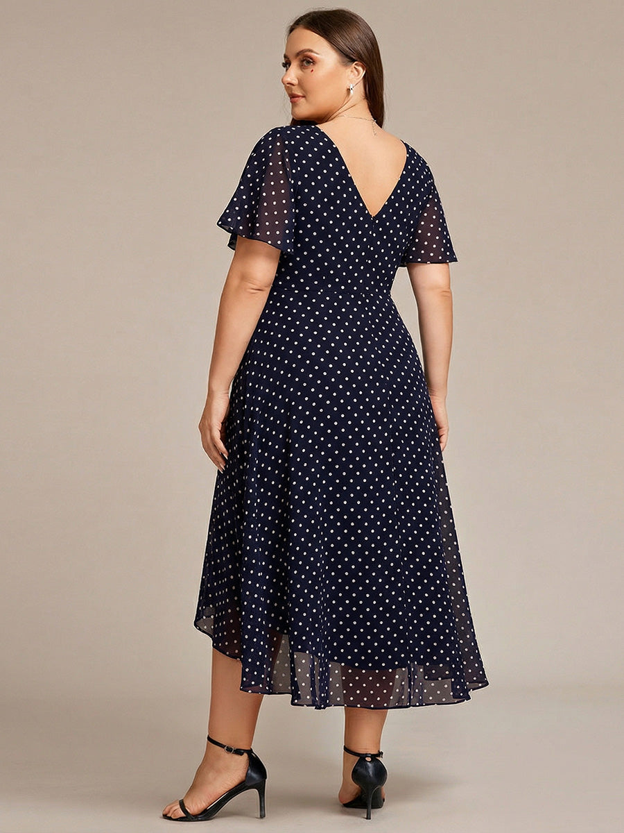 pretty AALIA|Plus Size Flowing Chiffon V-Neck Ruffle Sleeves Wedding Guest Dress