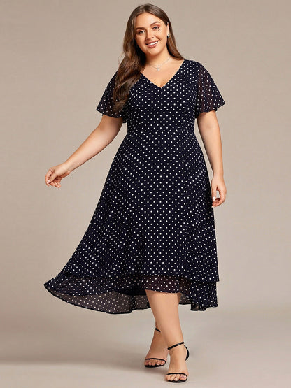 pretty AALIA|Plus Size Flowing Chiffon V-Neck Ruffle Sleeves Wedding Guest Dress