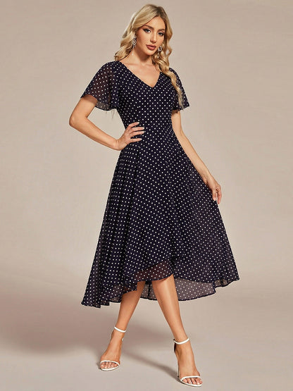 ever AALIA|Flowing Chiffon V-Neck Ruffle Sleeves Wedding Guest Dress
