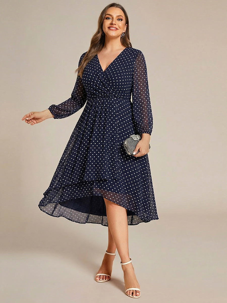 pretty BRIAR|Plus Size Chiffon A-Line 3/4 Sleeves Asymmetrical Hem Wedding Guest Dress