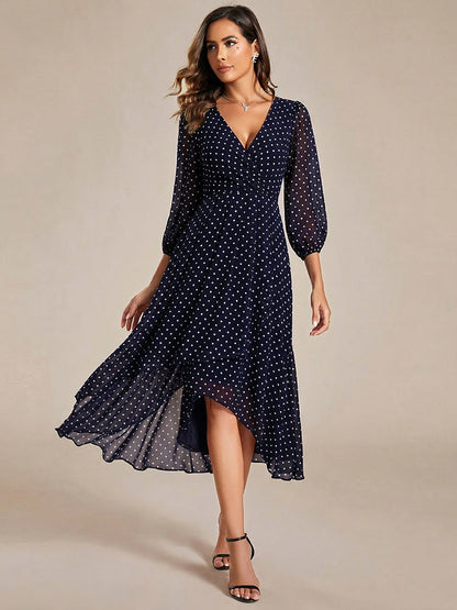 ever BRIAR|3/4 Sleeves Asymmetrical Hem A-Line Midi Bridesmaid Dress