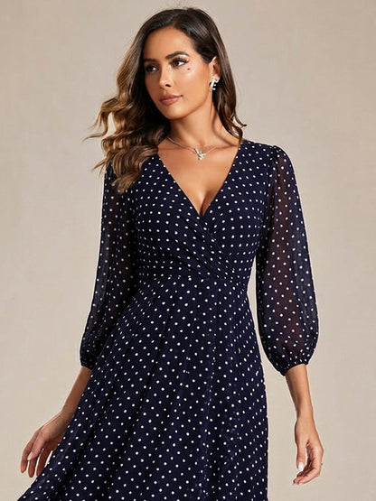 ever BRIAR|3/4 Sleeves Asymmetrical Hem A-Line Midi Bridesmaid Dress