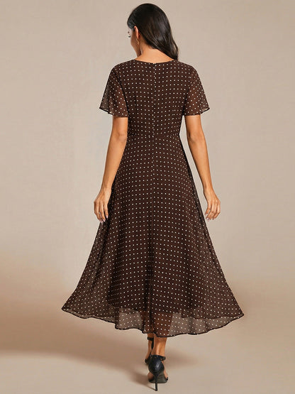 Deep V-Neck Chiffon Ruffle Sleeve Wedding Guest Dress