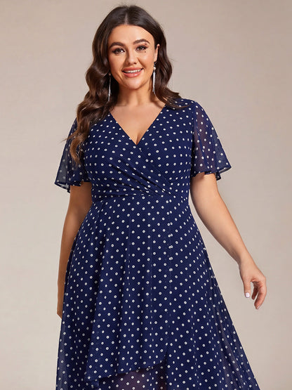 Deep V-Neck Chiffon Ruffle Sleeve Wedding Guest Dress