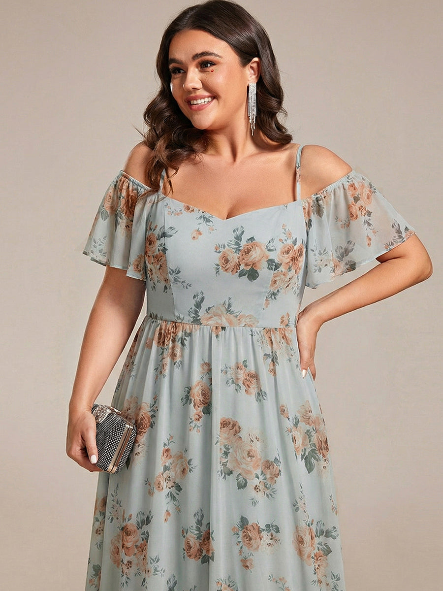 ever JORDANE|Spaghetti Strap Cold Shoulder Chiffon A-Line Midi Bridesmaid Dress