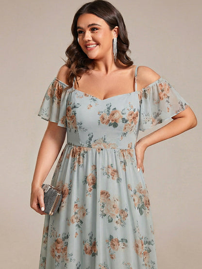 ever JORDANE|Spaghetti Strap Cold Shoulder Chiffon A-Line Midi Bridesmaid Dress