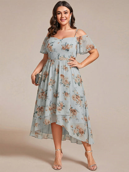 ever JORDANE|Spaghetti Strap Cold Shoulder Chiffon A-Line Midi Bridesmaid Dress