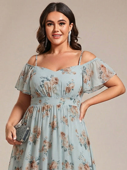 ever JORDANE|Spaghetti Strap Cold Shoulder Chiffon A-Line Midi Wedding Guest Dress