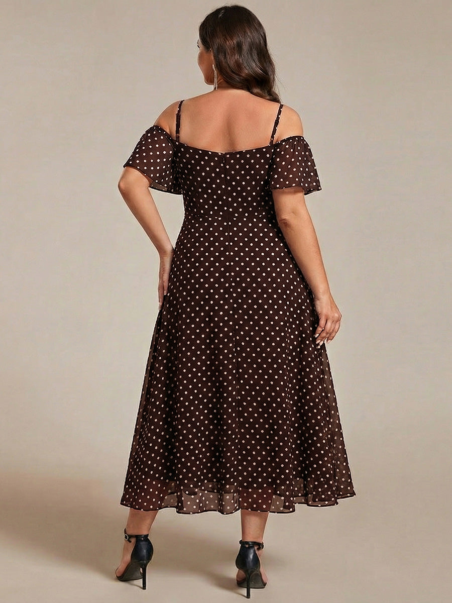pretty JORDANE|Plus Size Cold Shoulder Sweetheart Necklin Chiffon Midi Wedding Guest Dress