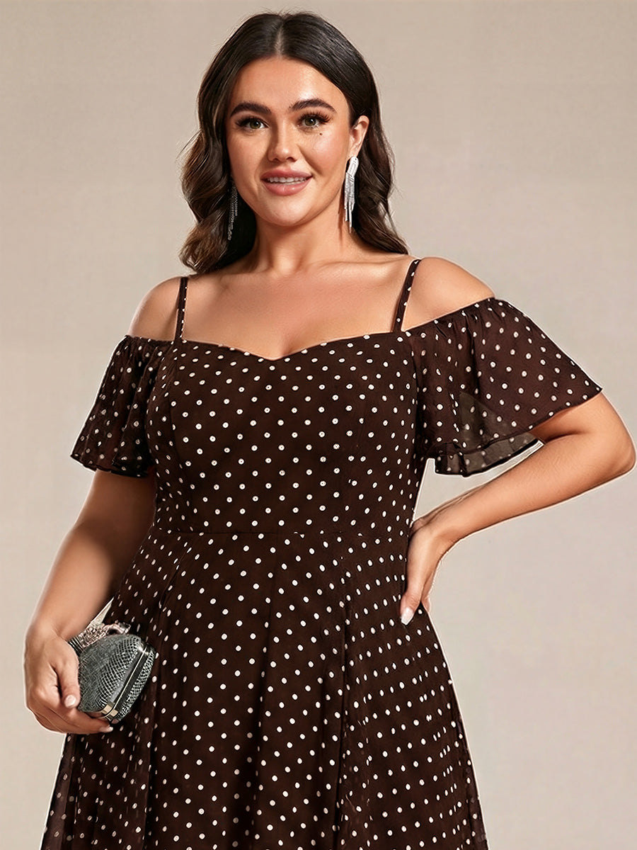 pretty JORDANE|Plus Size Cold Shoulder Sweetheart Necklin Chiffon Midi Wedding Guest Dress