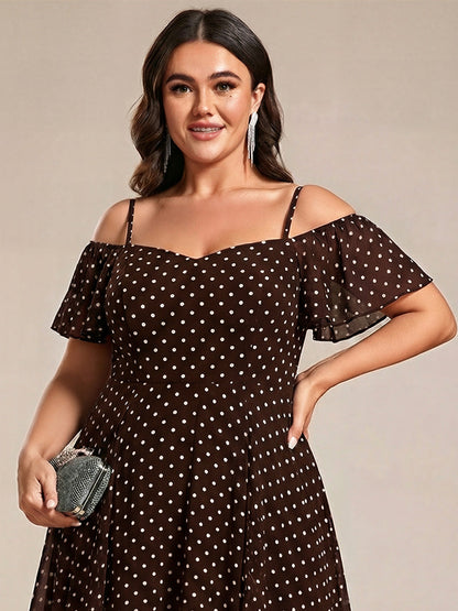 pretty JORDANE|Plus Size Cold Shoulder Sweetheart Necklin Chiffon Midi Wedding Guest Dress