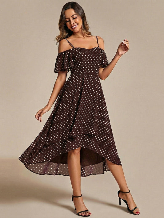 ever JORDANE|Spaghetti Strap Cold Shoulder Chiffon A-Line Midi Bridesmaid Dress