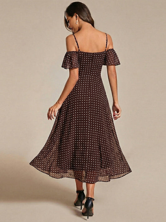 ever JORDANE|Spaghetti Strap Cold Shoulder Chiffon A-Line Midi Bridesmaid Dress