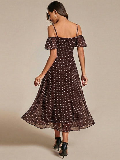 ever JORDANE|Spaghetti Strap Cold Shoulder Chiffon A-Line Midi Wedding Guest Dress