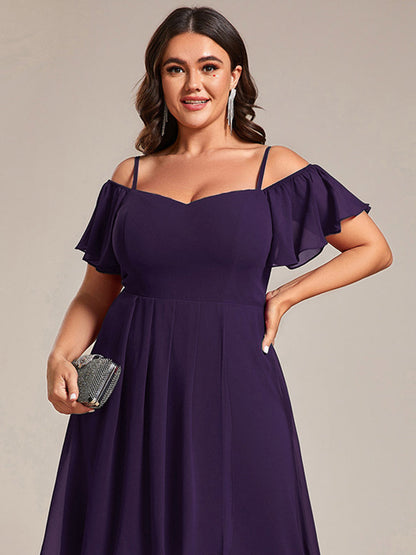 pretty JORDANE|Plus Size Cold Shoulder Sweetheart Necklin Chiffon Midi Wedding Guest Dress