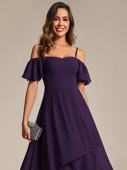 ever JORDANE|Spaghetti Strap Cold Shoulder Chiffon A-Line Midi Bridesmaid Dress