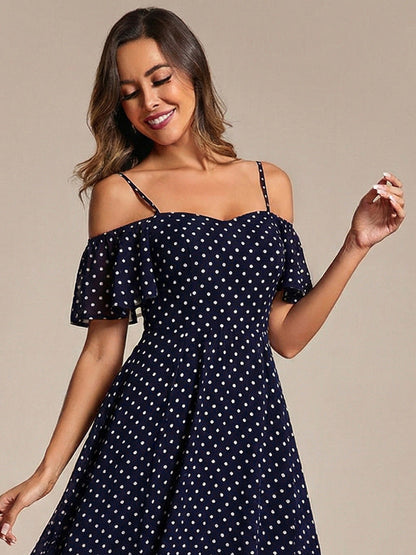 ever JORDANE|Spaghetti Strap Cold Shoulder Chiffon A-Line Midi Bridesmaid Dress