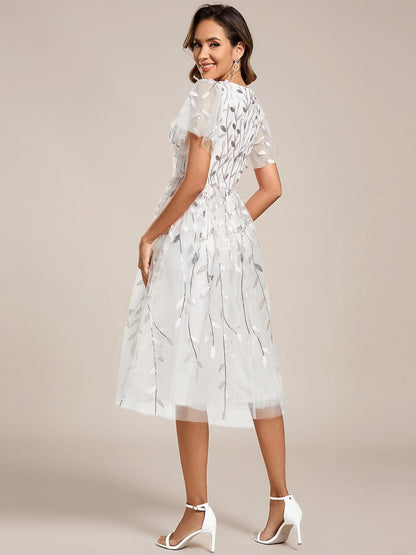 ever SIMONE|Leaf Sequin Midi Formal Evening Party Dress