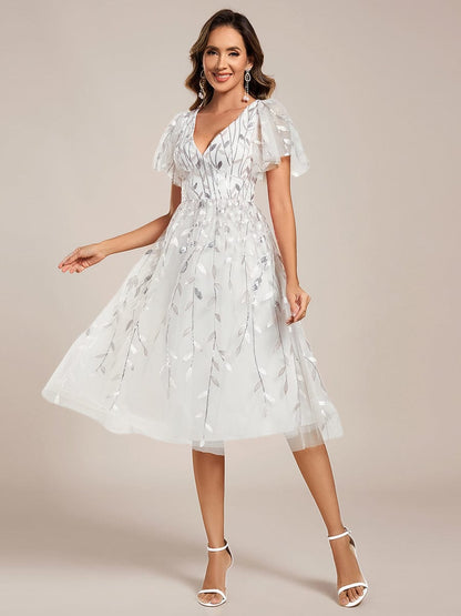 ever SIMONE|Leaf Sequin Midi Formal Evening Party Dress