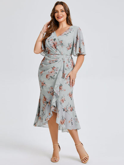 pretty FLORENCIA|Plus Size Midi Printed Mermaid Chiffon Dress