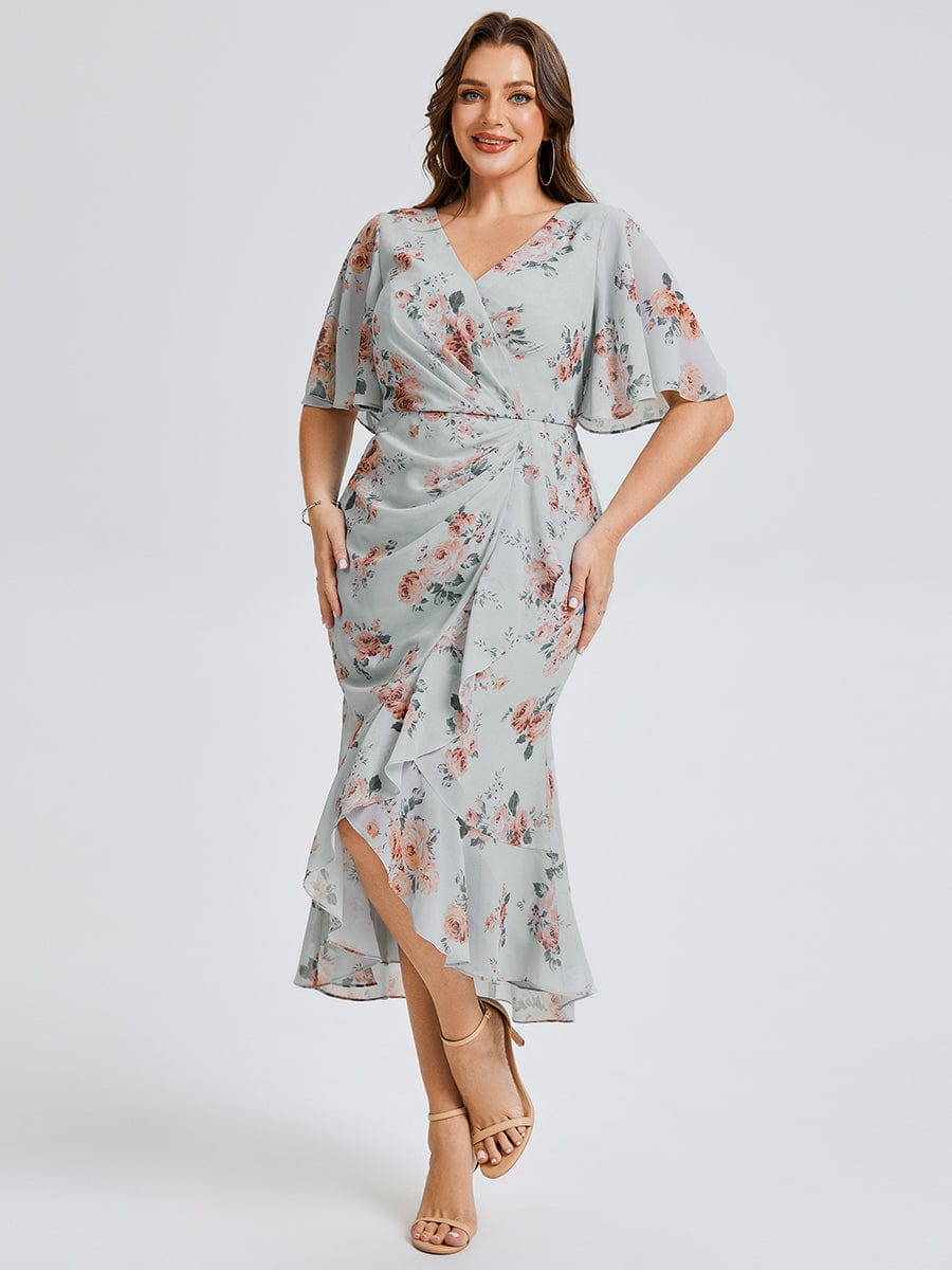pretty FLORENCIA|Plus Size Printed Bodycon V-Neck Midi Dress