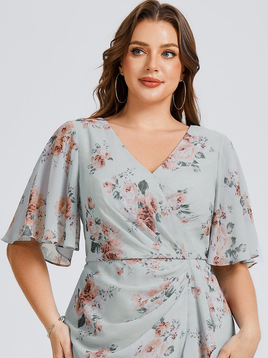 pretty FLORENCIA|Plus Size Printed Bodycon V-Neck Midi Dress