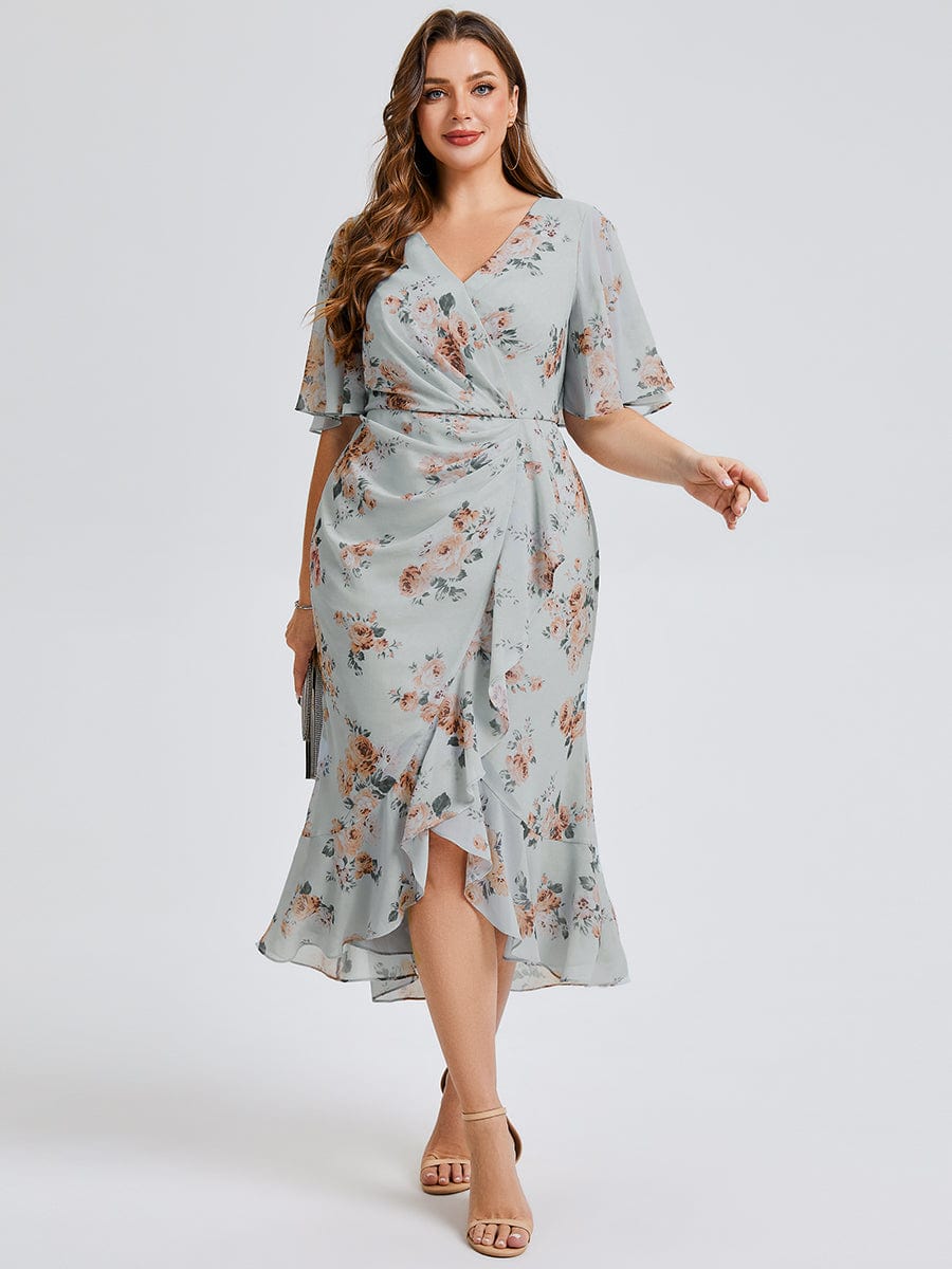 pretty FLORENCIA|Plus Size Printed Bodycon V-Neck Midi Dress