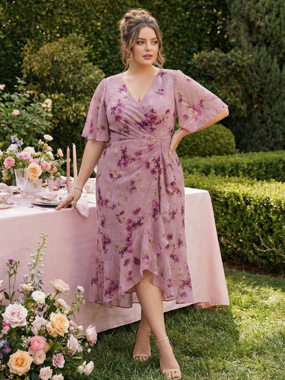 pretty FLORENCIA|Plus Size Midi Printed Mermaid Chiffon Dress