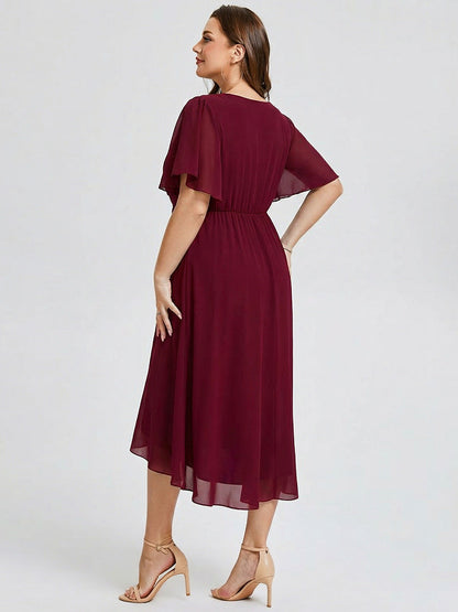 pretty FLORENCIA|Plus Size Printed Bodycon V-Neck Midi Dress