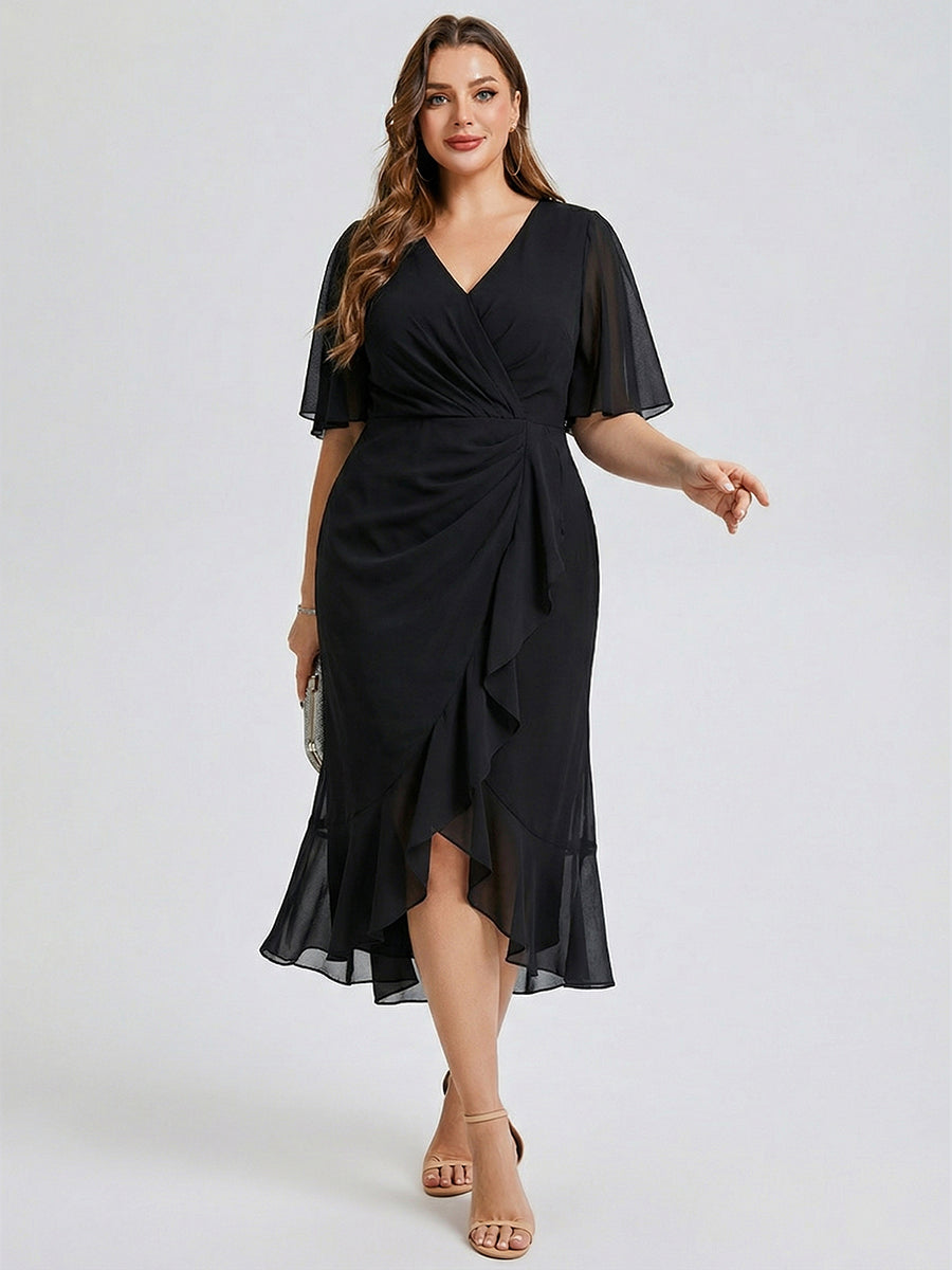 pretty FLORENCIA|Plus Size Printed Bodycon V-Neck Midi Dress