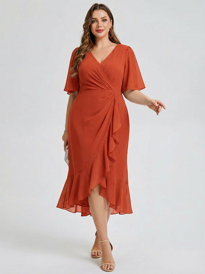 pretty FLORENCIA|Plus Size Midi Printed Mermaid Chiffon Dress