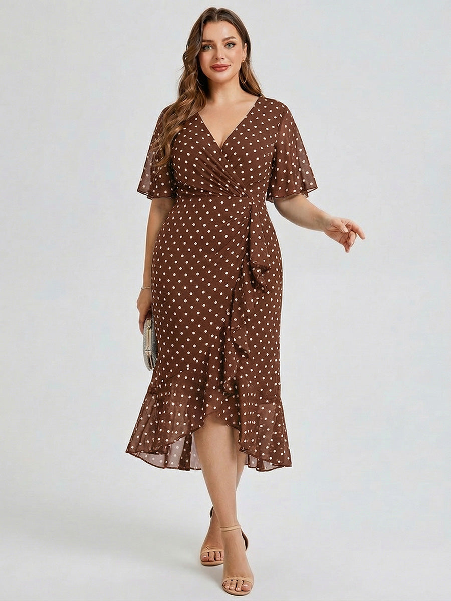 pretty FLORENCIA|Plus Size Printed Bodycon V-Neck Midi Dress