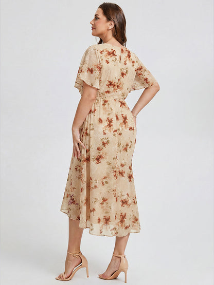 pretty FLORENCIA|Plus Size Midi Printed Mermaid Chiffon Dress