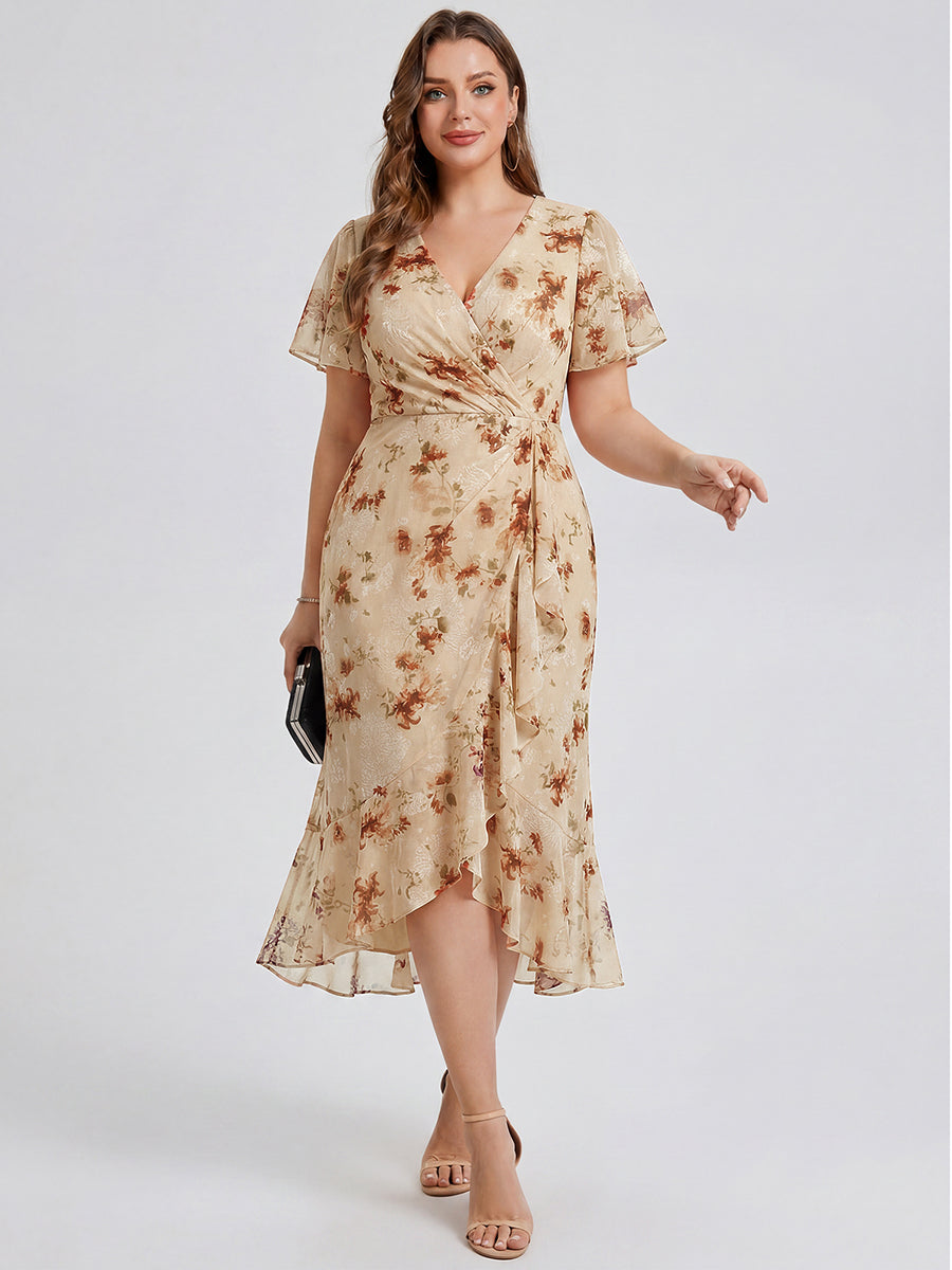 pretty FLORENCIA|Plus Size Printed Bodycon V-Neck Midi Dress