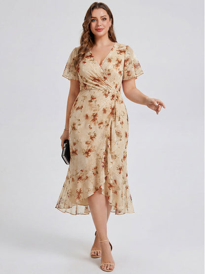 pretty FLORENCIA|Plus Size Midi Printed Mermaid Chiffon Dress