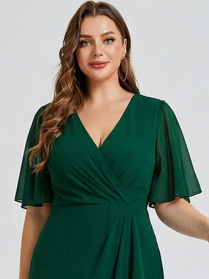 pretty FLORENCIA|Plus Size Printed Bodycon V-Neck Midi Dress