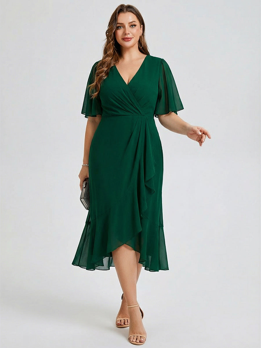 pretty FLORENCIA|Plus Size Printed Bodycon V-Neck Midi Dress