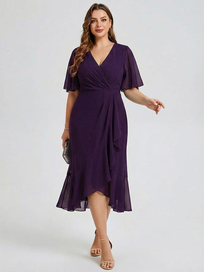 pretty FLORENCIA|Plus Size Printed Bodycon V-Neck Midi Dress