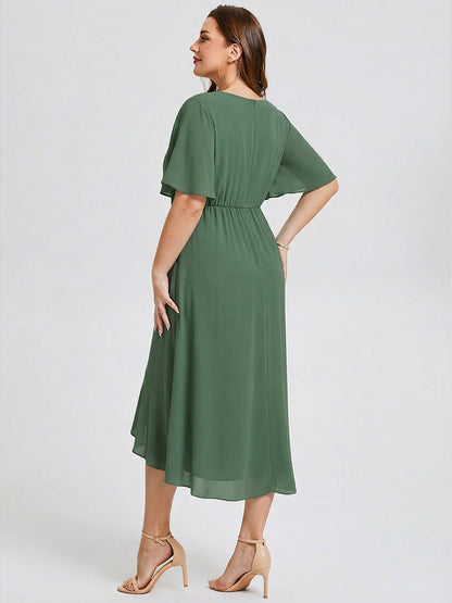 pretty FLORENCIA|Plus Size Printed Bodycon V-Neck Midi Dress
