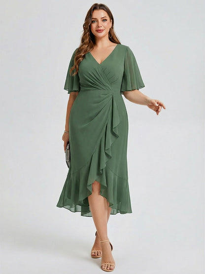 pretty FLORENCIA|Plus Size Midi Printed Mermaid Chiffon Dress