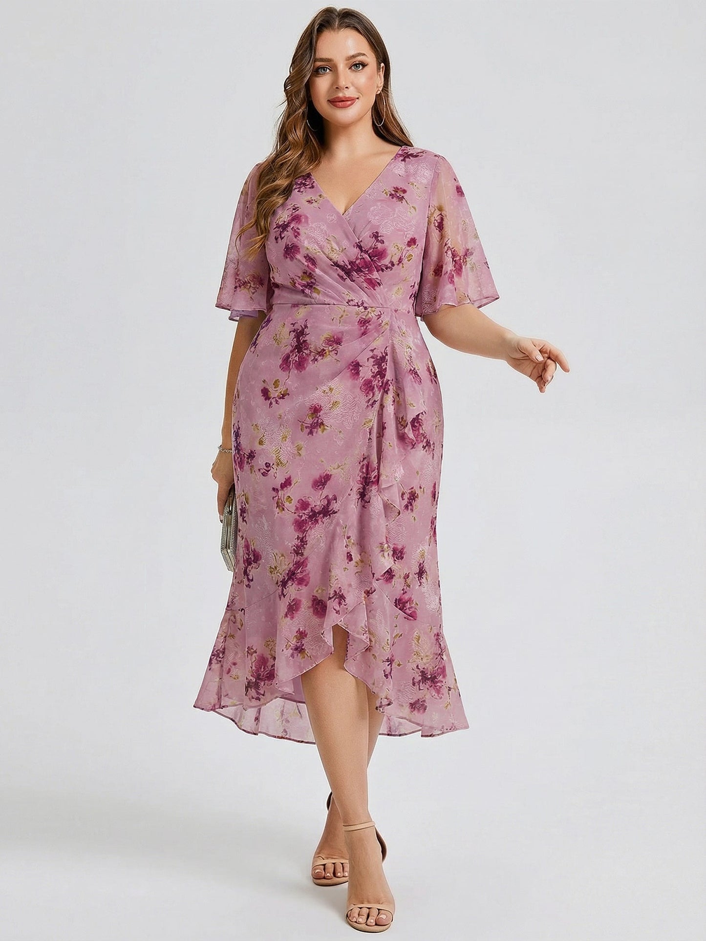 pretty FLORENCIA|Plus Size Midi Printed Mermaid Chiffon Dress