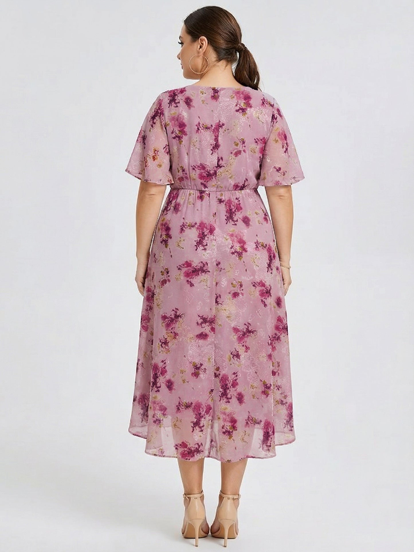 pretty FLORENCIA|Plus Size Midi Printed Mermaid Chiffon Dress