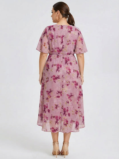 pretty FLORENCIA|Plus Size Printed Bodycon V-Neck Midi Dress